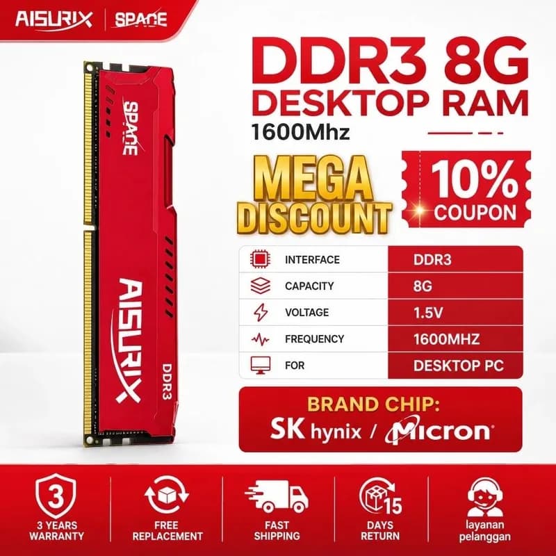 AISURIX DDR3 8GB 16GB RAM 1600Mhz 2666Mhz DDR4 3200Mhz Desktop Memory