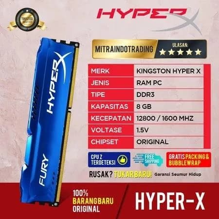 RAM KINGSTON HYPER X FURY GAMING LONGDIMM DDR3 8GB PC 12800